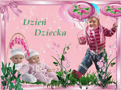 Dziewczynka z dwoma lalkami dzień dziecka